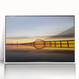 Framed acrylic wall art collection showcasing a modern landscape bridge design in a sleek white frame, ideal for contemporary home decor, adding elegance and sophistication.