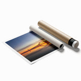 Rolled print of a serene landscape featuring a modern bridge over a calm river, showcasing vibrant colors and intricate details, ideal for home decor.