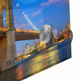 Close-up of a modern acrylic wall art piece showcasing a vibrant landscape bridge design, featuring rich colors and intricate details, ideal for home decor.