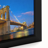 Framed canvas close-up of a vibrant landscape featuring a bridge over a serene waterway, showcasing rich colors and intricate details, perfect for home decor.