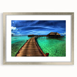 Framed wall art featuring a sophisticated silver mat and a scenic landscape of bridges, ideal for enhancing modern home decor. Perfect for living rooms or offices.