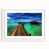 Framed wall art featuring a serene landscape bridge design, set in a white mat and frame, ideal for home decor and enhancing interior spaces. The artwork captures natural beauty and tranquility, making it a perfect addition to living rooms or offices.