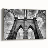 Framed canvas wall art featuring a serene landscape bridge design in silver tones, showcasing a tranquil river scene ideal for home decor.