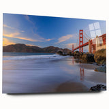 Acrylic wall art showcasing a modern landscape design featuring a bridge over a serene waterway, viewed from the side, perfect for contemporary home decor.