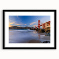 Framed wall art showcasing a landscape bridge design, featuring a black frame and mat, perfect for enhancing home decor with a modern touch. Ideal for nature and architecture enthusiasts.