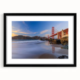 Framed wall art showcasing a landscape bridge design, featuring a black frame and mat, perfect for enhancing home decor with a modern touch. Ideal for nature and architecture enthusiasts.