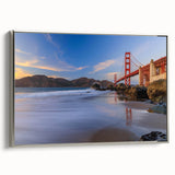 Framed canvas wall art showcasing a contemporary bridge landscape design in silver hues, perfect for modern home decor; ideal for adding elegance to any space.