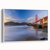 Framed canvas wall art displaying a serene landscape with a bridge, featuring soft pastel colors and a modern aesthetic, perfect for home decor enhancement.