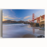 Stretched canvas wall art showcasing a vibrant landscape featuring a serene bridge over a tranquil river, ideal for modern home decor. Rich colors enhance the calming scene, perfect for living spaces or offices.