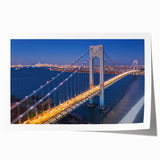 Landscape wall art print showcasing a serene bridge over water, featuring vibrant colors and intricate details, rolled for easy display and transportation.