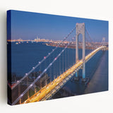 Stretched canvas wall art showcasing a serene landscape with a bridge, featuring vibrant colors and intricate details, perfect for home decor.
