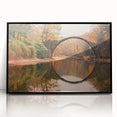 Framed acrylic wall art collection showcasing a modern landscape design featuring picturesque bridges, set against a sleek black frame, ideal for contemporary decor.