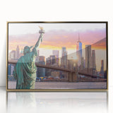 Framed acrylic wall art showcasing a stunning landscape with bridges, featuring gold accents that enhance its elegance, perfect for home decor.