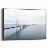 Framed canvas wall art showcasing a serene landscape with a bridge, featuring a modern black frame. Ideal for enhancing home decor with nature-inspired themes.