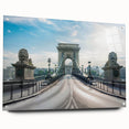 Acrylic glass wall art showcasing a side view of a modern landscape bridge design, elegantly mounted with pins, perfect for contemporary home decor.