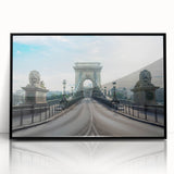 Framed acrylic wall art featuring a modern bridge landscape design, showcasing vibrant colors and sleek black framing, perfect for contemporary decor.