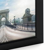 Framed canvas wall art showcasing a close-up of a vibrant landscape bridge design, featuring rich colors and intricate details, perfect for modern home decor.