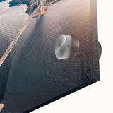 Close-up of a vibrant acrylic glass wall art piece featuring a serene landscape with a bridge, showcasing rich colors and intricate details, ideal for modern home decor.