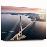 Acrylic glass wall art showcasing a tranquil landscape with a bridge, featuring vibrant colors and intricate details, ideal for modern home decor. Perfect for enhancing living spaces with a serene ambiance.