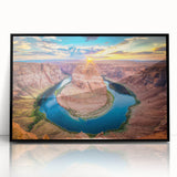 Framed acrylic wall art showcasing a stunning canyon landscape design, featuring rich earth tones and intricate details, ideal for modern home decor.