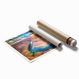 Stunning rolled print of a canyon landscape featuring vibrant colors and intricate details, perfect for home decor or art collection, packaged securely in a protective tube.