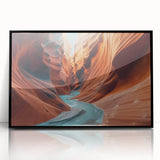 Framed wall art featuring a stunning canyon landscape design with warm earthy tones and black acrylic frame, perfect for enhancing modern home decor.