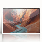 Framed acrylic wall art featuring a stunning canyon landscape design, showcasing vibrant colors and intricate details, perfect for enhancing modern home decor.