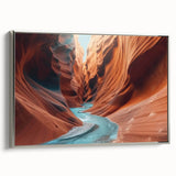 Framed canvas wall art showcasing a stunning canyon landscape design with rich colors and intricate details, set in a stylish silver frame, perfect for home decor.