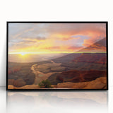 Framed acrylic wall art featuring a stunning canyon landscape design, with a sleek black frame enhancing the vibrant colors, perfect for modern home decor.