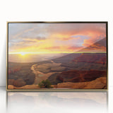 Framed wall art showcasing a stunning canyon landscape design with rich gold accents, perfect for enhancing modern home decor. Ideal for nature lovers and art enthusiasts seeking unique decor pieces.