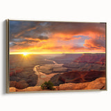 Framed canvas wall art showcasing a stunning canyon landscape design with gold accents, featuring vibrant colors and intricate details, perfect for home decor.
