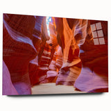 Acrylic wall art showcasing a stunning landscape of canyons, highlighting vibrant colors and intricate details, viewed from the side without pins, ideal for modern decor.