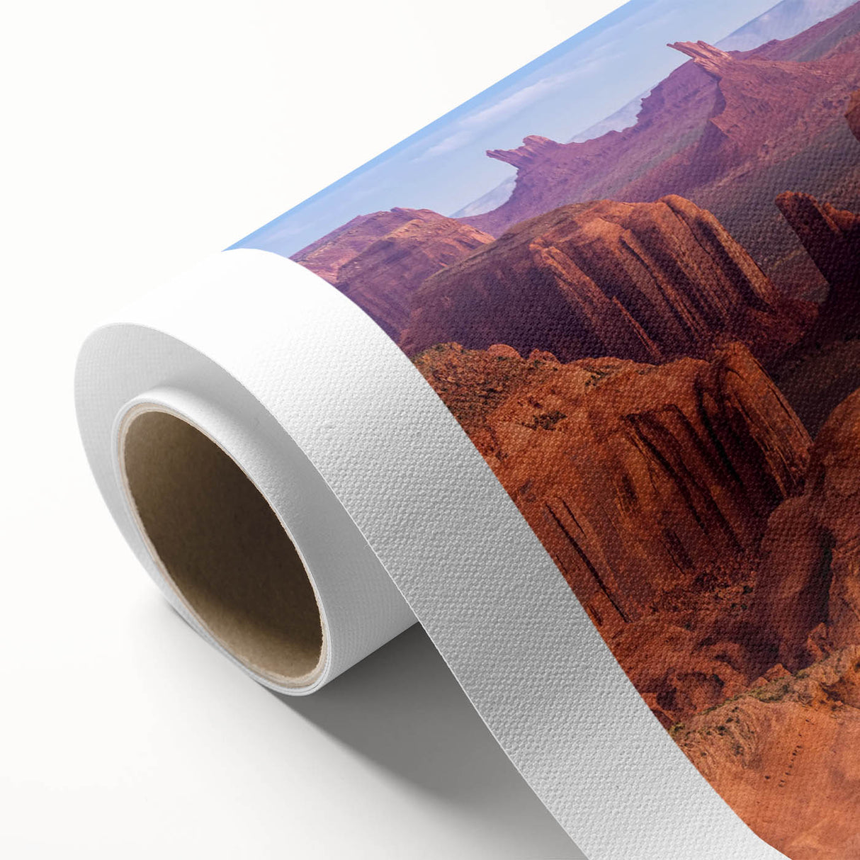 Vibrant rolled canvas wall art depicting a stunning canyon landscape, showcasing rich earthy tones and intricate details, ideal for home decor enhancement.