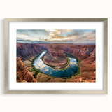 Framed wall art showcasing a stunning canyon landscape design in silver frame with matting, perfect for enhancing home decor and adding natural beauty to any space.