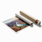 Vibrant landscape wall art print showcasing a stunning canyon scene with rich colors and intricate details, rolled and ready for framing or display.