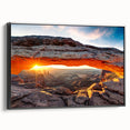 Framed canvas wall art showcasing a stunning canyon landscape design in rich earth tones, featuring a sleek black frame, ideal for enhancing modern decor.