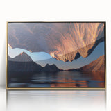 Framed acrylic wall art showcasing a stunning canyon landscape design in gold tones, perfect for home decor, adding elegance and depth to any room.