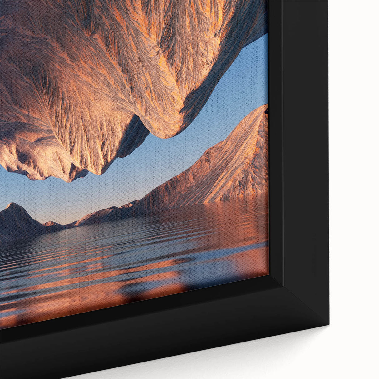Close-up of a framed canvas wall art piece showcasing a vibrant canyon landscape design, featuring rich colors and intricate details, perfect for home decor.
