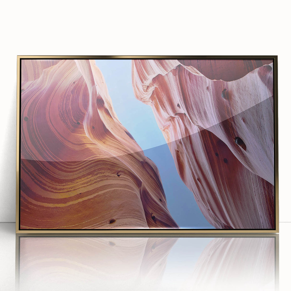 Framed wall art featuring a stunning canyon landscape design with gold accents, showcasing vibrant colors and intricate details, perfect for home decor.