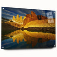 Acrylic glass wall art showcasing a stunning canyon landscape design, side view displaying vibrant colors and intricate details, ideal for modern decor.