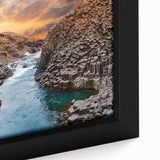 Framed canvas wall art showcasing a vibrant canyon landscape design with intricate textures and rich colors, perfect for enhancing home decor aesthetics.