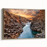 Framed canvas wall art showcasing a stunning canyon landscape design, featuring warm gold tones and intricate details, perfect for modern home decor.
