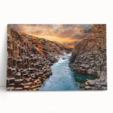Stretched canvas wall art showcasing a vibrant landscape of canyons, with rich earth tones and textured details, perfect for enhancing modern home decor.
