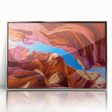 Framed acrylic wall art depicting a stunning canyon landscape design, featuring vibrant colors and intricate details, ideal for modern home decor.