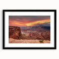 Framed wall art featuring a stunning canyon landscape design, with a sleek black frame and white mat, perfect for modern home decor. Ideal for nature enthusiasts and interior design lovers seeking to enhance their living space.
