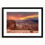 Framed wall art featuring a stunning canyon landscape design, with a sleek black frame and white mat, perfect for modern home decor. Ideal for nature enthusiasts and interior design lovers seeking to enhance their living space.
