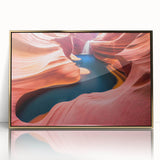 Framed acrylic wall art showcasing a stunning canyon landscape design with gold accents, perfect for enhancing modern home decor. Vibrant colors and intricate details create a captivating focal point for living spaces.