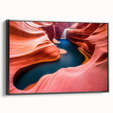 Framed canvas wall art showcasing a stunning canyon landscape design with rich colors and textures, displayed from a side view against a neutral background.