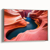 Framed canvas wall art showcasing a stunning canyon landscape design with silver accents, perfect for home decor. The piece captures vibrant colors and intricate details, offering a serene view of nature, ideal for enhancing any living space.