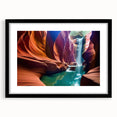 Framed wall art featuring a stunning canyon landscape design, highlighted with a black frame and mat, perfect for home decor and nature enthusiasts.